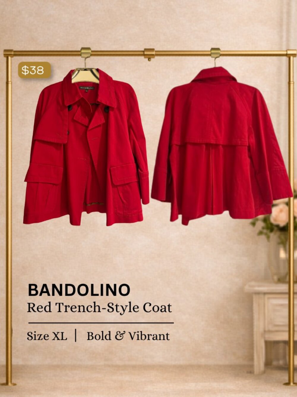 Bandolino Red Trench Style Coat
